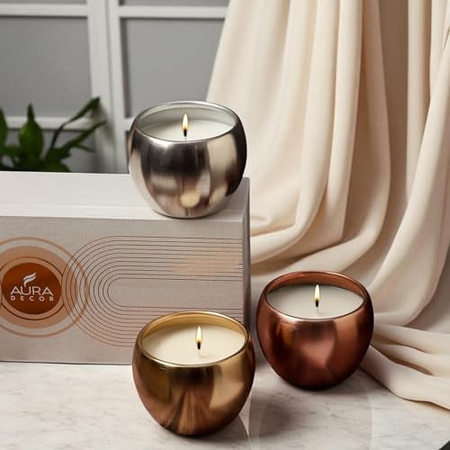AURA DECOR Auradecor Sanskrit Serenity Candle Gift Set Organic Luxry Aroma Candle Set for Diwali, HomeDecor, & Gifting (Set of 3) - Image 1