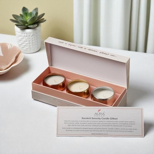 AURA DECOR Auradecor Sanskrit Serenity Candle Gift Set Organic Luxry Aroma Candle Set for Diwali, HomeDecor, & Gifting (Set of 3) - Image 2