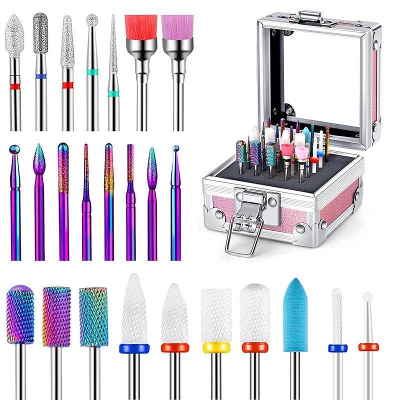 Ankey 25Pcs Nail Drill Bits Set with Portable Holder, 3/32 Inch Ceramic Diamond Carbide Cuticle Efile Remover Nail Drill Bit for Home Salon Acrylic Gel Polish Manicure Pedicure - Image 1