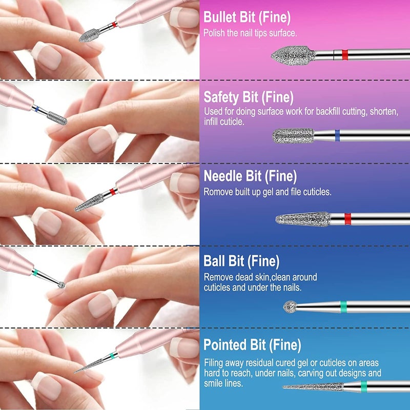 Ankey 25Pcs Nail Drill Bits Set with Portable Holder, 3/32 Inch Ceramic Diamond Carbide Cuticle Efile Remover Nail Drill Bit for Home Salon Acrylic Gel Polish Manicure Pedicure - Image 5