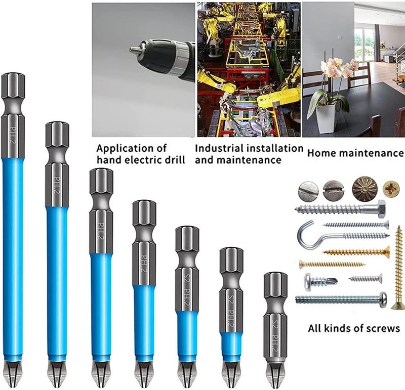 klarako 7PCS Magnetic Anti-Slip Drill Bit, Electric Magnetic PH2 Screwdriver Bits Set, Alloy Steel Cross Single Head Hex Shank Screwdriver Drill Bit Set (1set) - Image 2