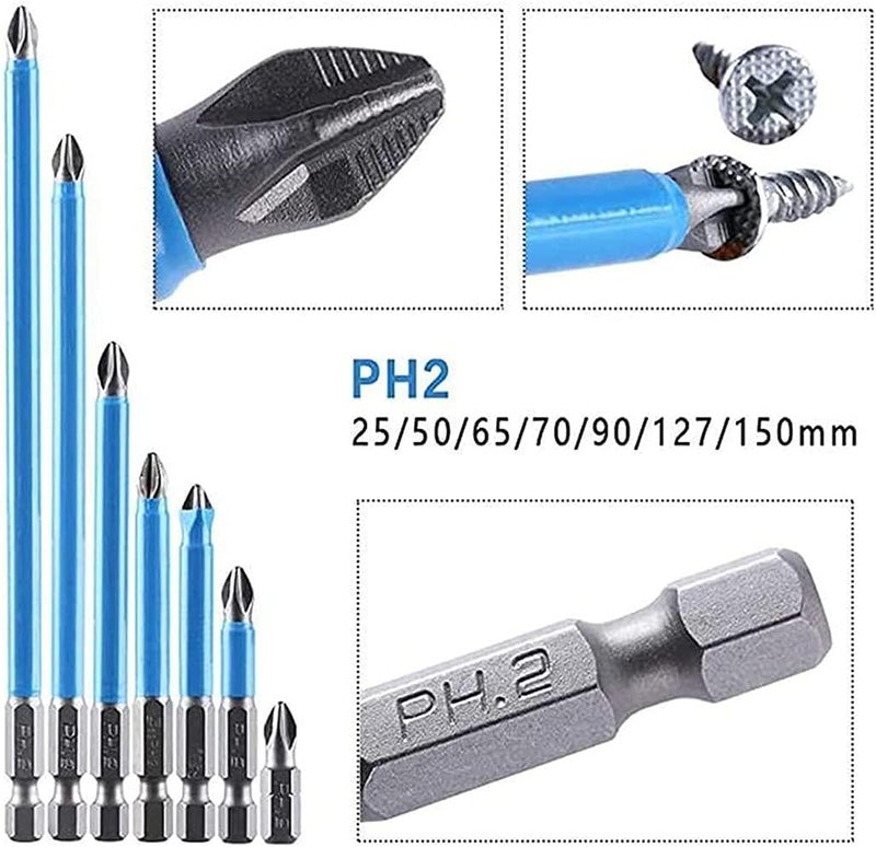 klarako 7PCS Magnetic Anti-Slip Drill Bit, Electric Magnetic PH2 Screwdriver Bits Set, Alloy Steel Cross Single Head Hex Shank Screwdriver Drill Bit Set (1set) - Image 5
