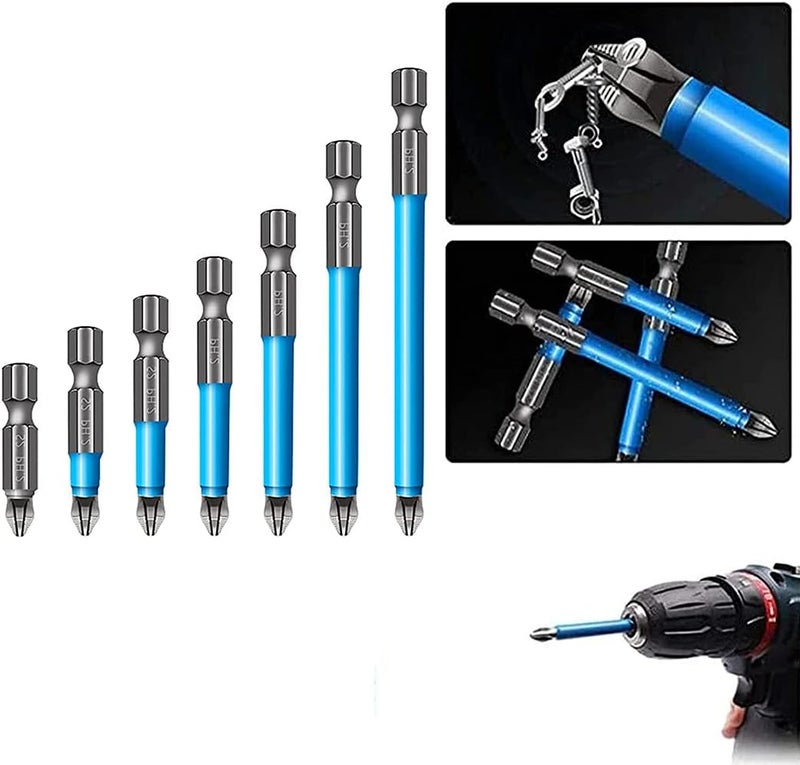 klarako 7PCS Magnetic Anti-Slip Drill Bit, Electric Magnetic PH2 Screwdriver Bits Set, Alloy Steel Cross Single Head Hex Shank Screwdriver Drill Bit Set (1set) - Image 1