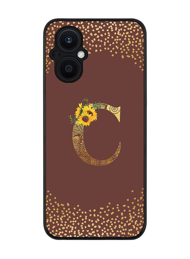Stylizedd Rugged Black edge case for Oppo Reno7 Z  Slim fit Soft Case Flexible Rubber Edges Anti Drop TPU Gel Thin Cover - Custom Monogram Initial Letter Floral Pattern Alphabet - C (Brown ) - Image 1