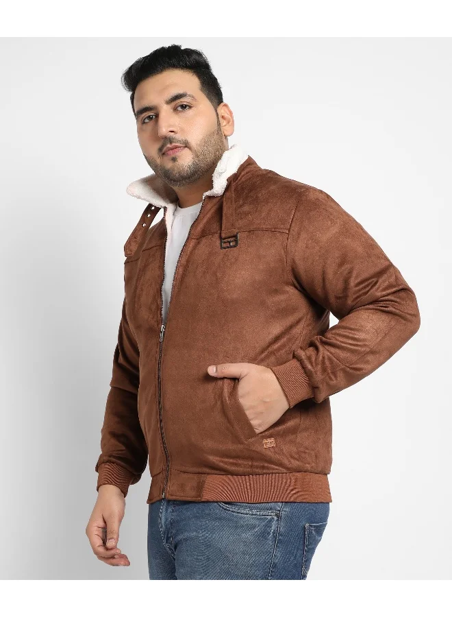 Instafab Plus Instafab Plus Men's Brown Zip-Front Jacket With Fleece Detail