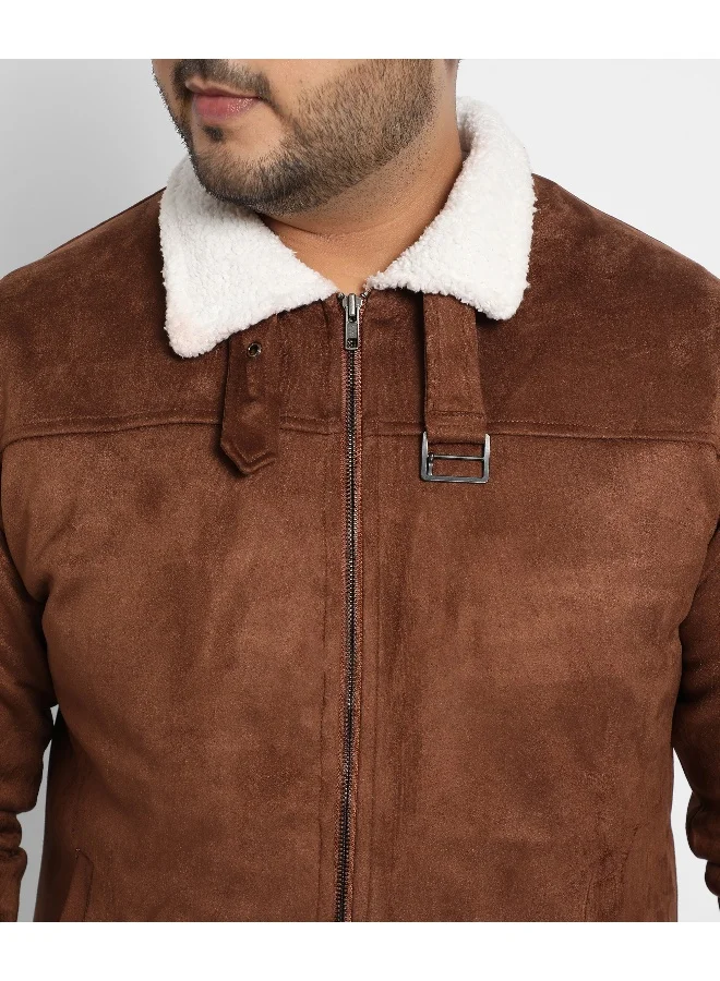 Instafab Plus Instafab Plus Men's Brown Zip-Front Jacket With Fleece Detail