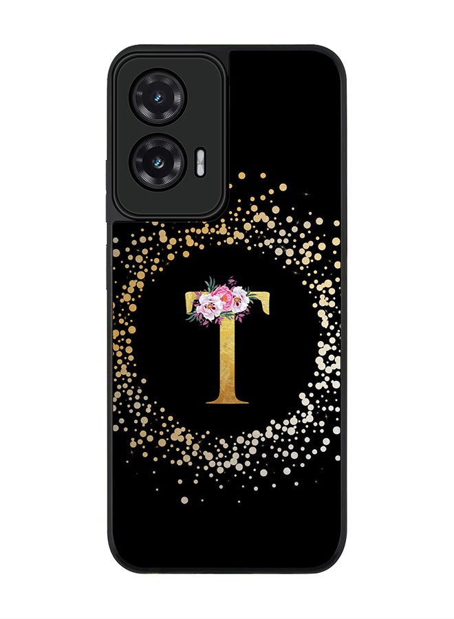 Stylizedd For Motorola Moto G35 Case,Slim fit Camera Protection, Shockproof Thin Phone cover  - Custom Monogram Floral - T ( Black )
