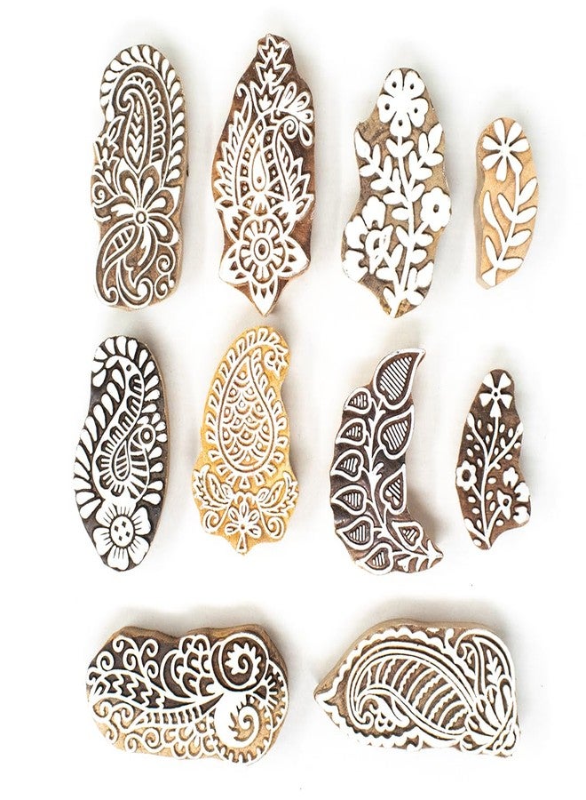 TwoGrams Wooden Stamp Block, Printing Stamp Design Set | Block for Printing Saree Border | Dresses, Craft Card Making, Scrapbook, Clay Pottery | Set of 10 - Image 2