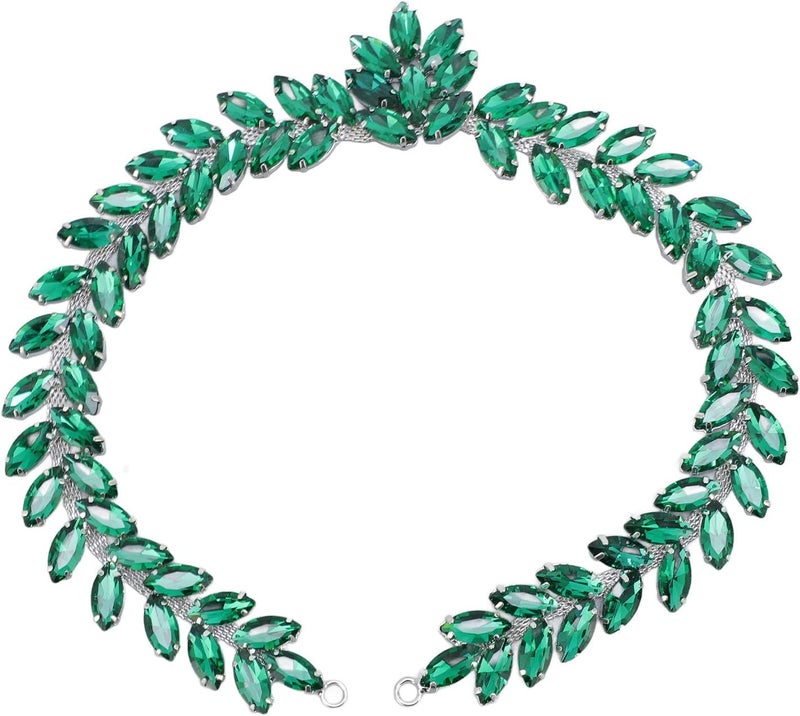 Decorative Rhinestone Chain 3.5x44.5cm, Crystal Glass Embellishment for Clothes, Design with Marquise Rhinestones, Easy to Sew or Glue, Ideal for Clothing, Shoes and Bags (Hole Green) - Image 2