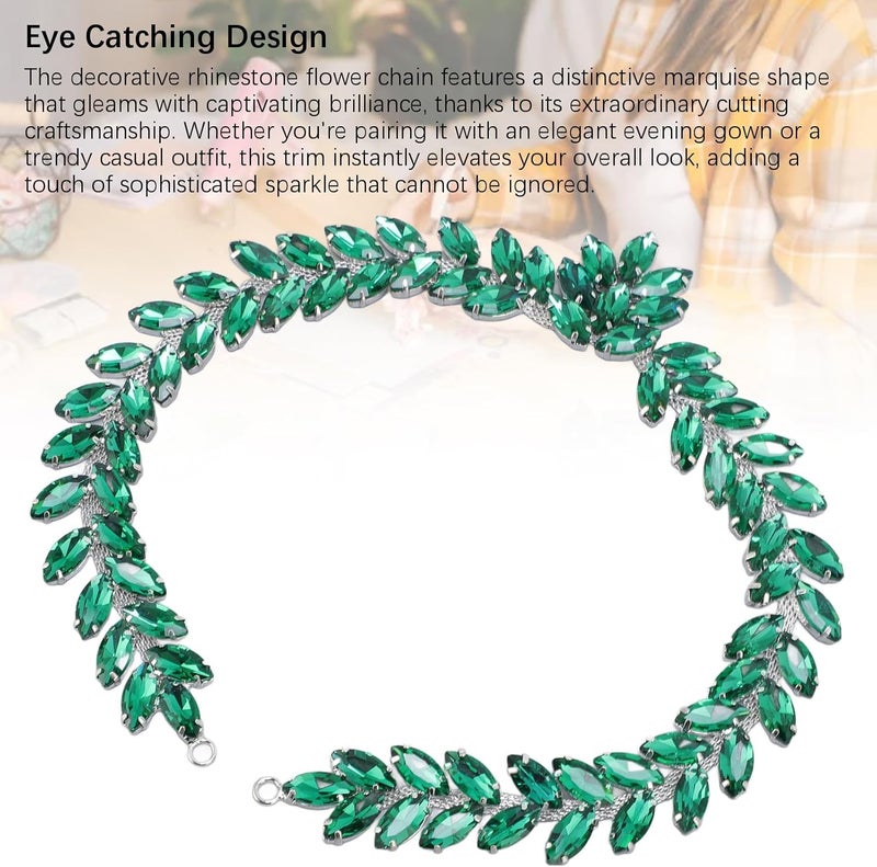 Decorative Rhinestone Chain 3.5x44.5cm, Crystal Glass Embellishment for Clothes, Design with Marquise Rhinestones, Easy to Sew or Glue, Ideal for Clothing, Shoes and Bags (Hole Green) - Image 5