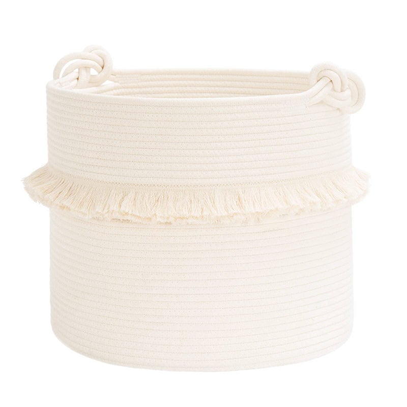 CherryNow Large Woven Storage Baskets 16 x 13 Cotton Rope Decorative Hamper for Nursery Toys Blankets and Laundry Cute Tassel Nursery Decor Home Storage Container Offwhite