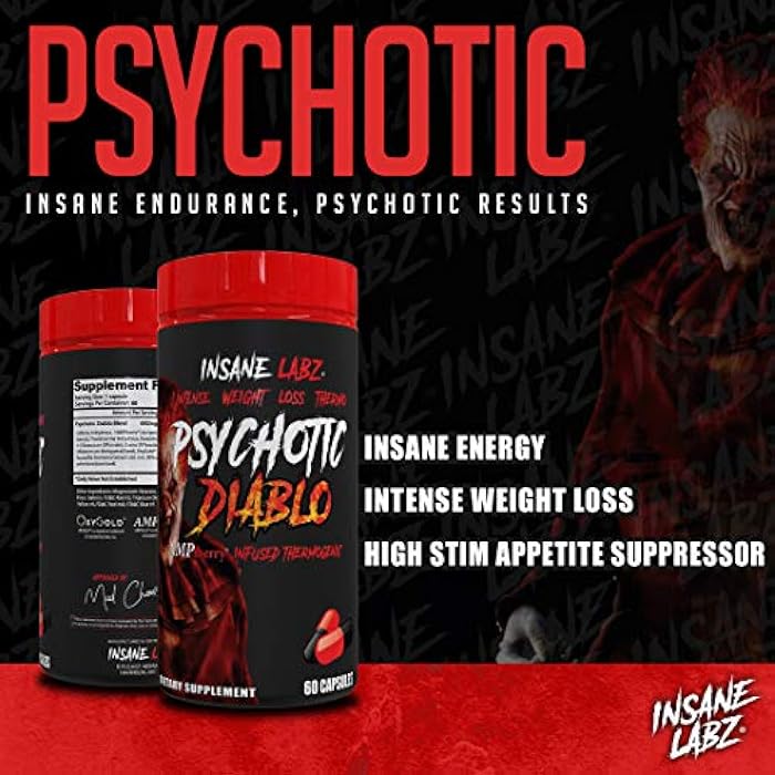 Insane labz إنساين لابز سايكوتيك ديابلو حارق الدهون الحراري للرجال والنساء مع حبوب الجنة، ثيوبرومين، مستخلص جذر الهندباء مدعوم بـ AMPiberry، مثبط للشهية - 60 حصة - Image 4