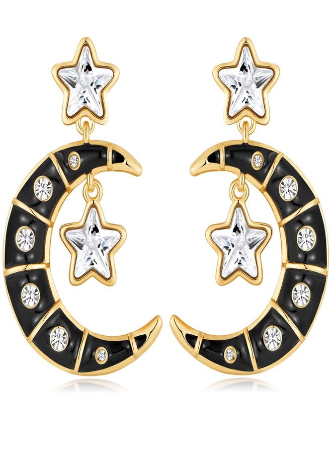 HolidayQbee Halloween Moon Earrings for Women Men Delicate Moon Star Cubic Zirconia Black Stud Earrings Hypoallergenic Diamond Black Earring for Holiday Party Gothic Jewelry Gifts - Image 1