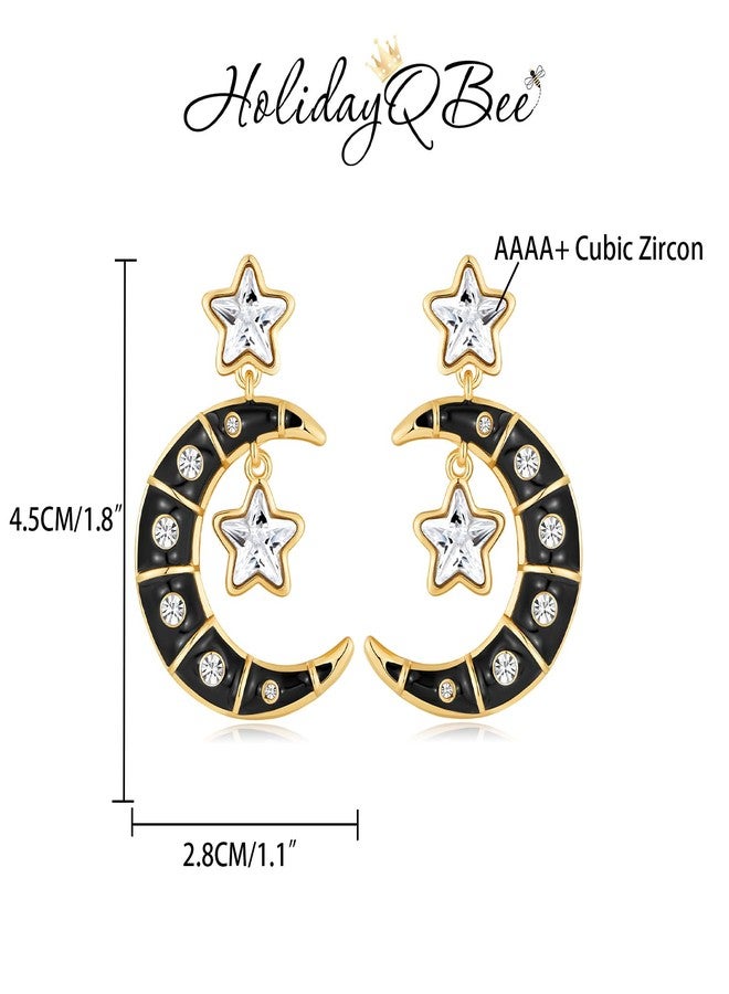 HolidayQbee Halloween Moon Earrings for Women Men Delicate Moon Star Cubic Zirconia Black Stud Earrings Hypoallergenic Diamond Black Earring for Holiday Party Gothic Jewelry Gifts - Image 5
