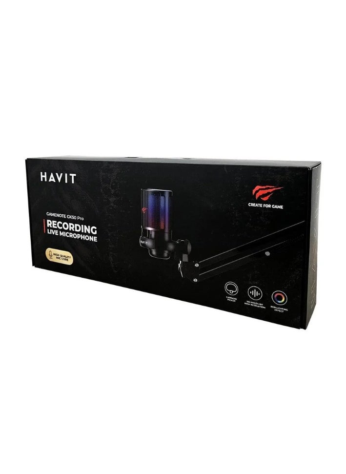 هافيت - ميكروفون حي من سلسلة Havit GK50 Pro PC مع اضاءة RGB وحامل ذراع قابل للتعديل - Image 1
