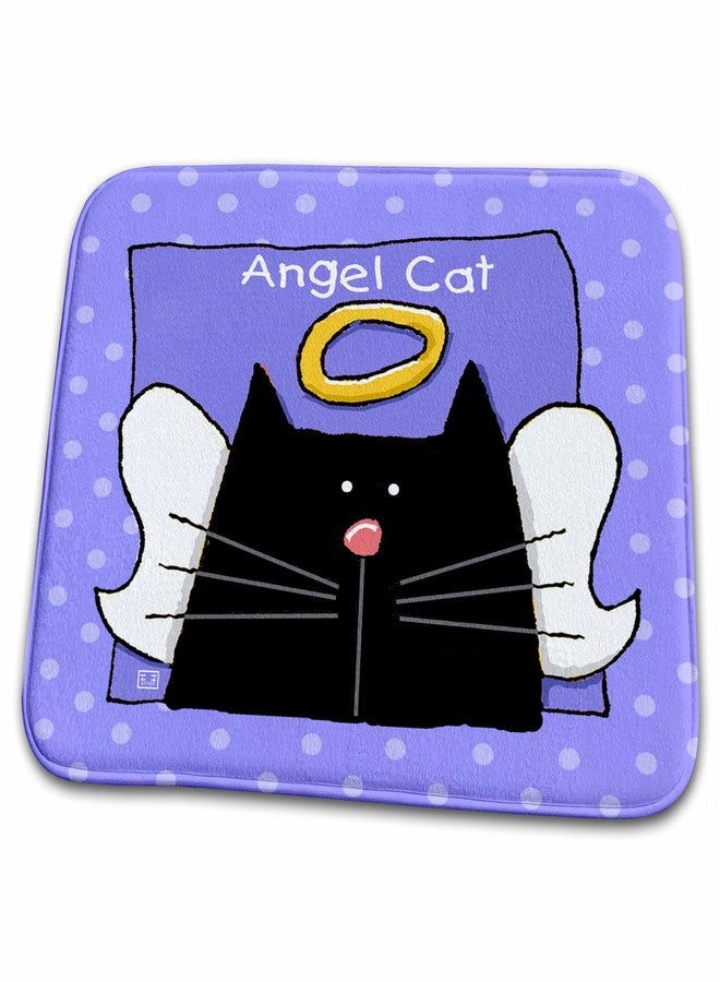 3DROSE Dish Drying Mat - Angel Black Cat Cute Cartoon Pet Loss Memorial Memorials Cats - Image 1