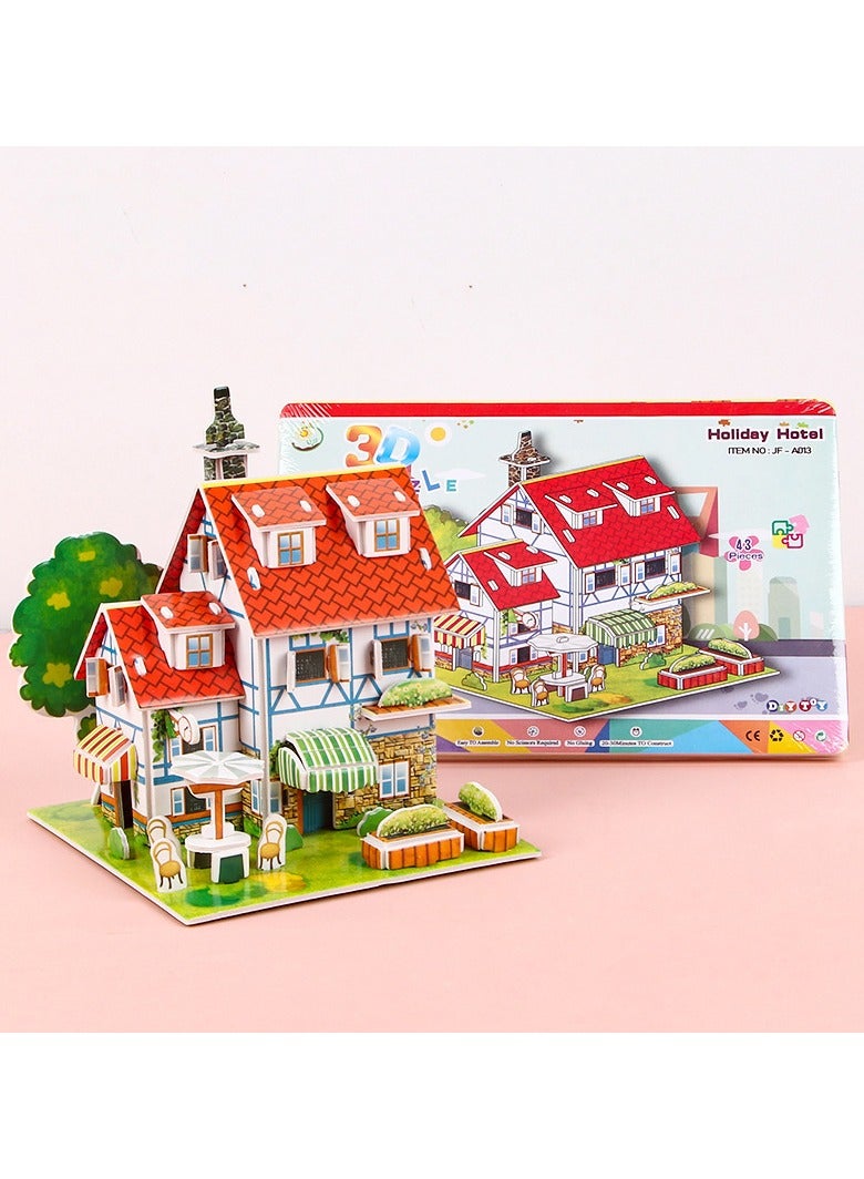 3 Pack Creative 3D Puzzle Student Cartoon DIY Handmade Children's 3-6 Year Old Early Education Puzzle Toy, Ice Cream Shop+Supermarket+Holiday Inn - Image 4