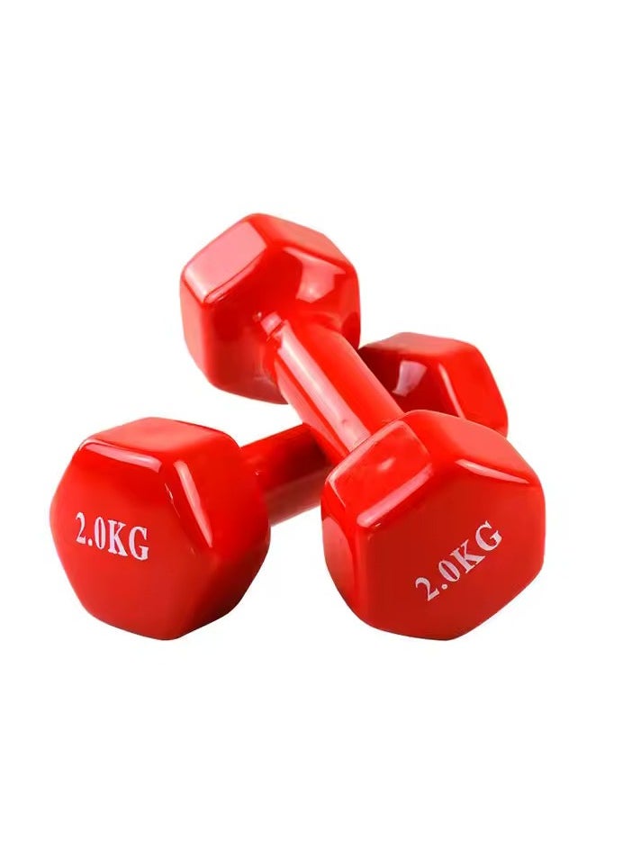 VIO - Set of 2 Dumbbells 2 KG Each Hand Weights Vinyl Coated Non Slip Hex Dumbbells for Home Exercise Fitness Gym Workouts Strength Training Yoga Color Coded Anti Slip Anti Roll Dumbbells - Image 1