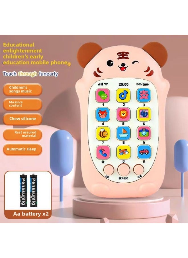 Generic - 儿童手机玩具可咬牙胶宝宝益智早教婴儿仿真音乐故事机充电电话机-颜色:萌虎【粉色】普通电池 - Image 1
