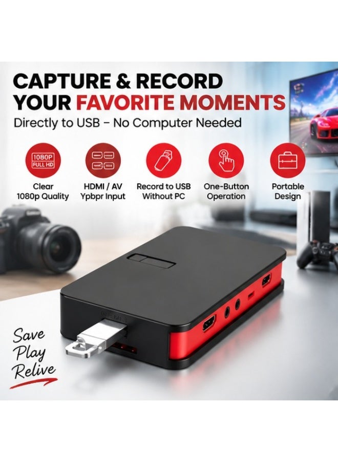 HD Video Capture Device HDMI AV YPbPr Input USB Recording One Button Operation Portable Video Recorder - Image 1
