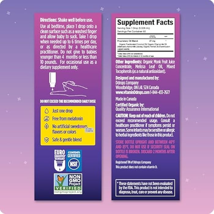 Ddrops Baby Bedtime Drops for Babies, Organic Liquid Drops for Calming Bedtime Routines, 60 Count - Image 2
