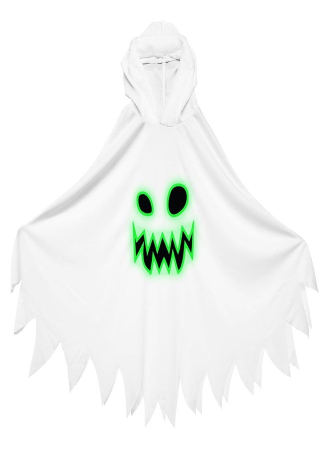 JGCWorker Kids Glow-in-the-Dark Ghost Costume - Boo Hooded Cloak with Scary Face, Halloween White Cape for Trick-or-Treating (S (Height: 3'7" - 3'11")) - Image 1