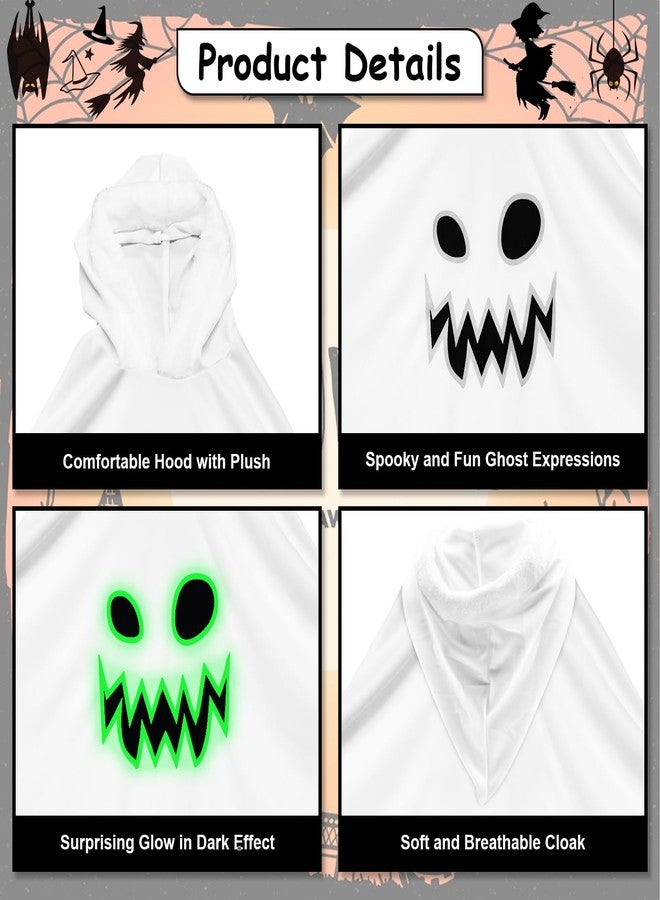 JGCWorker Kids Glow-in-the-Dark Ghost Costume - Boo Hooded Cloak with Scary Face, Halloween White Cape for Trick-or-Treating (S (Height: 3'7" - 3'11")) - Image 2