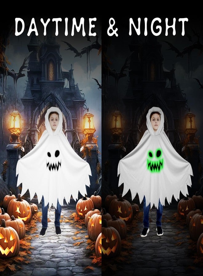 JGCWorker Kids Glow-in-the-Dark Ghost Costume - Boo Hooded Cloak with Scary Face, Halloween White Cape for Trick-or-Treating (S (Height: 3'7" - 3'11")) - Image 3