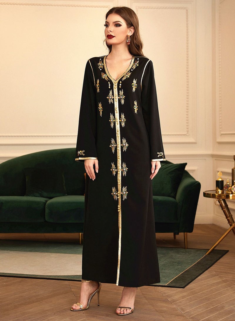 Loquat V-neck Robe Middle Eastern Party Holiday Dress Multicolour  - Image 1