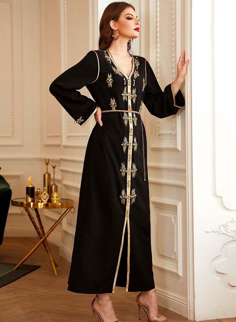 Loquat V-neck Robe Middle Eastern Party Holiday Dress Multicolour  - Image 2