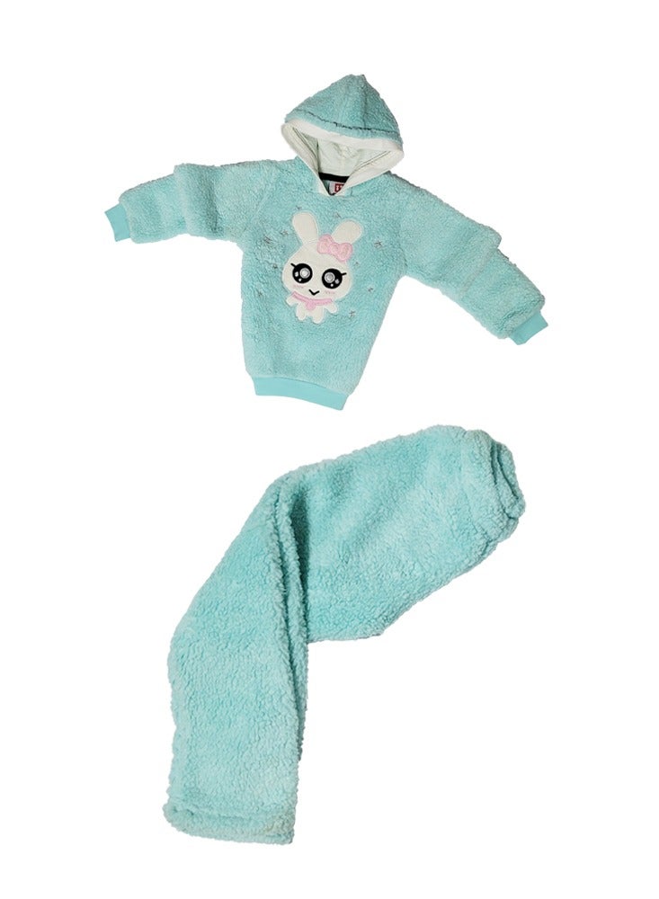 تشويس بيجامة أطفال بناتي – تصميم قطة فرو أنيق ودافئ لفصل الشتاء، خامات مريحة وعالية الجودة كود 605 - Image 1