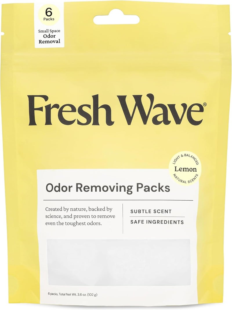 Fresh Wave Lemon Odor Eliminating & Deodorizing Packs | Bag of 6 | Safer Odor Relief for Small Spaces | Natural Plant-Based Odor Eliminator | Odor Absorbers for Home - Image 1