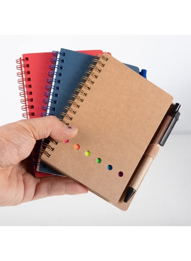 4 Packs Spiral Notebook Steno Pads Lined Notepad with Pen in Holder, Sticky Notes, Page Marker Colored Index Tabs Flags, 4.73"x5.9" Kraft Paper Cover Small Pocket Notebooks (4 Colors) - Image 3