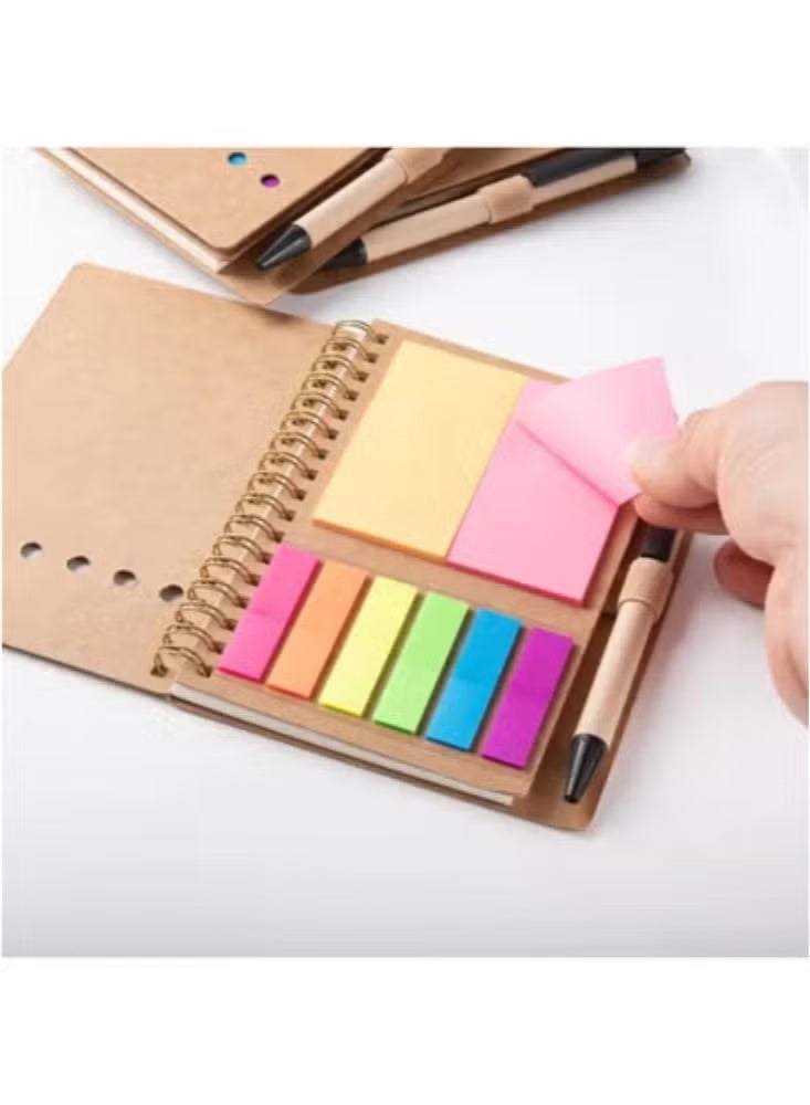 4 Packs Spiral Notebook Steno Pads Lined Notepad with Pen in Holder, Sticky Notes, Page Marker Colored Index Tabs Flags, 4.73"x5.9" Kraft Paper Cover Small Pocket Notebooks (4 Colors) - Image 2