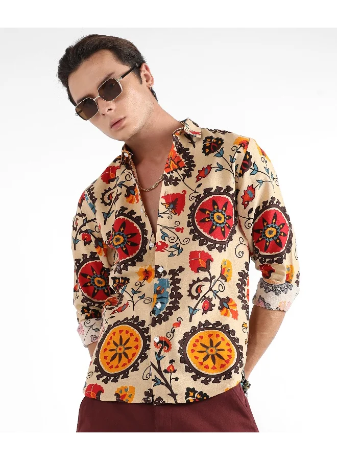 Campus Sutra Men's Multicolour Ethnic Floral Shirt