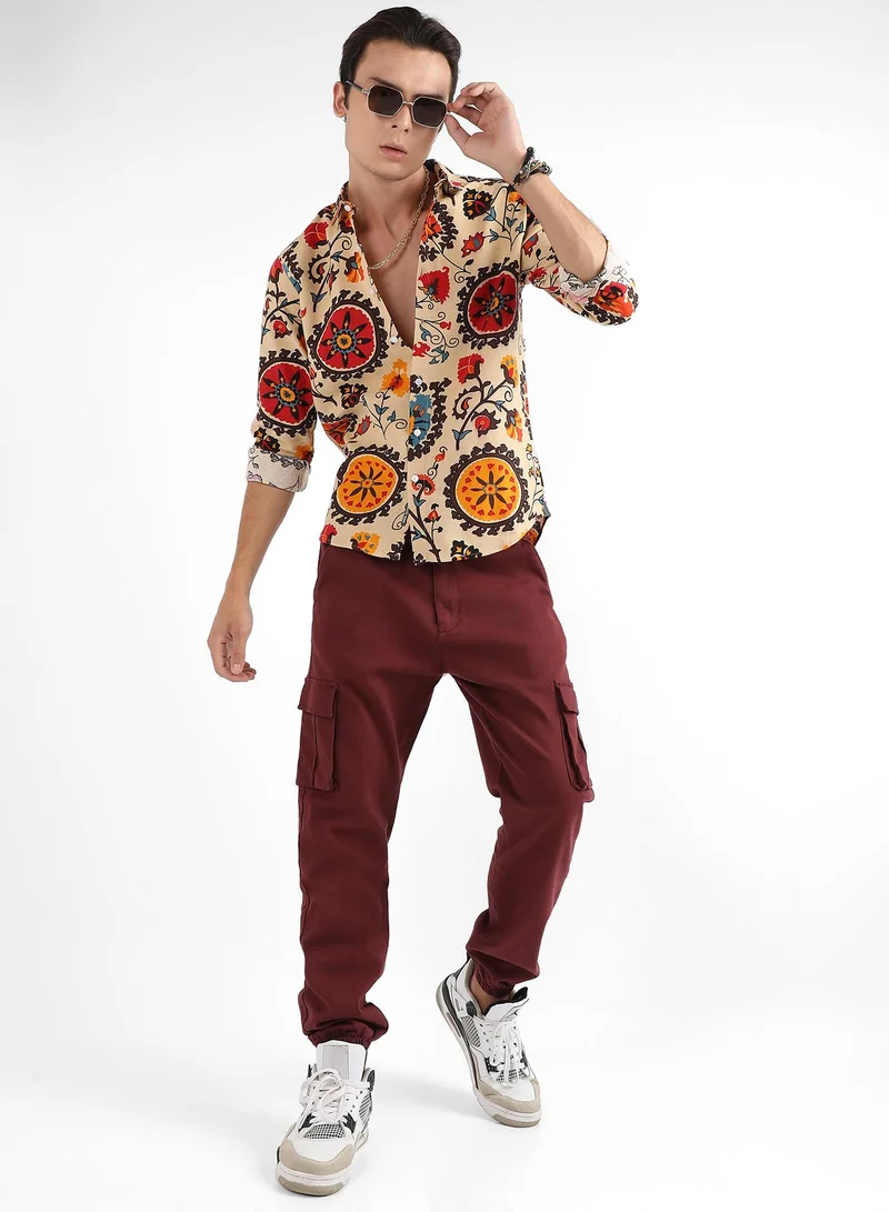 Campus Sutra Men's Multicolour Ethnic Floral Shirt