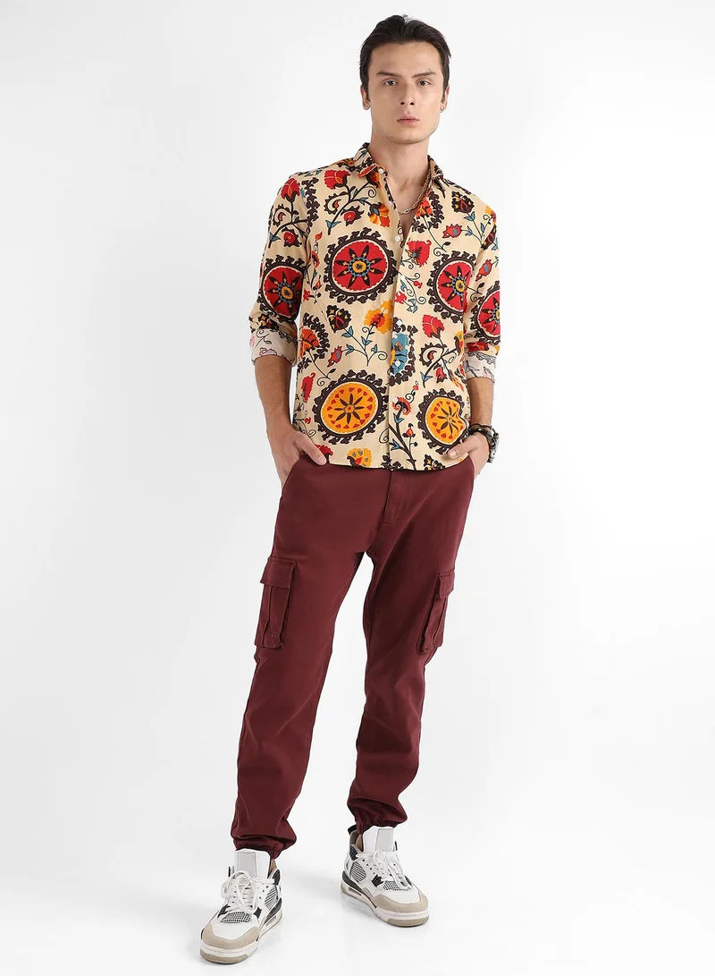 Campus Sutra Men's Multicolour Ethnic Floral Shirt