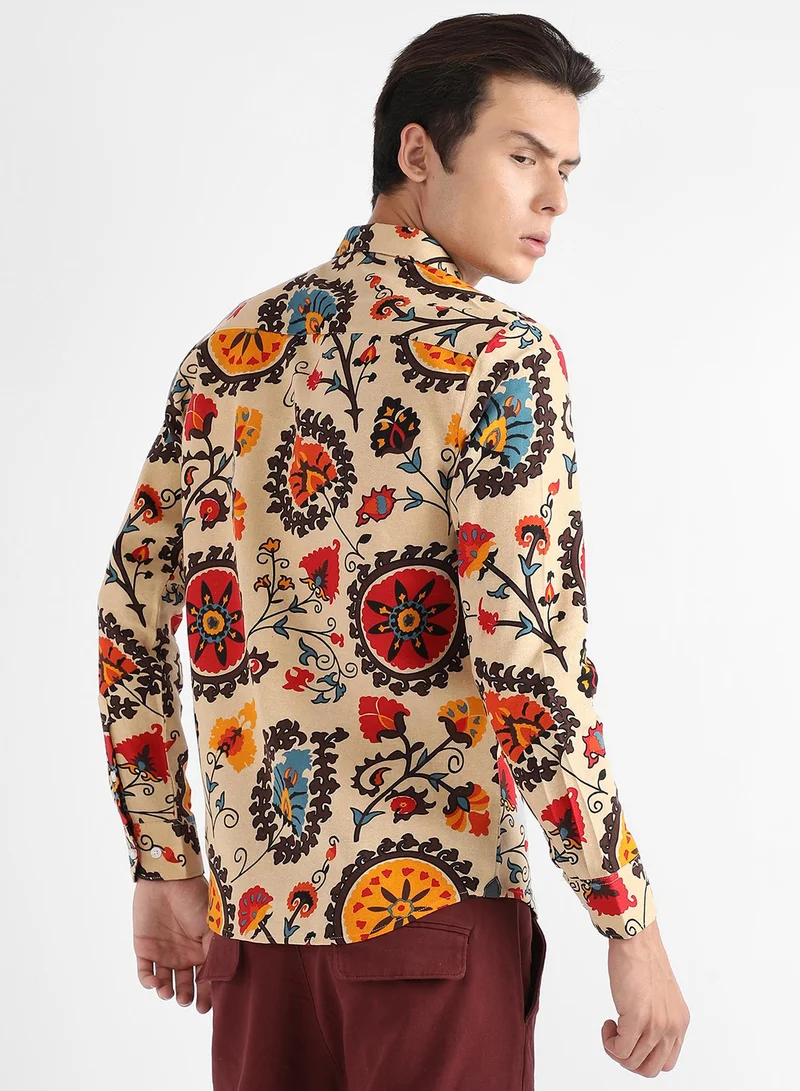 Campus Sutra Men's Multicolour Ethnic Floral Shirt