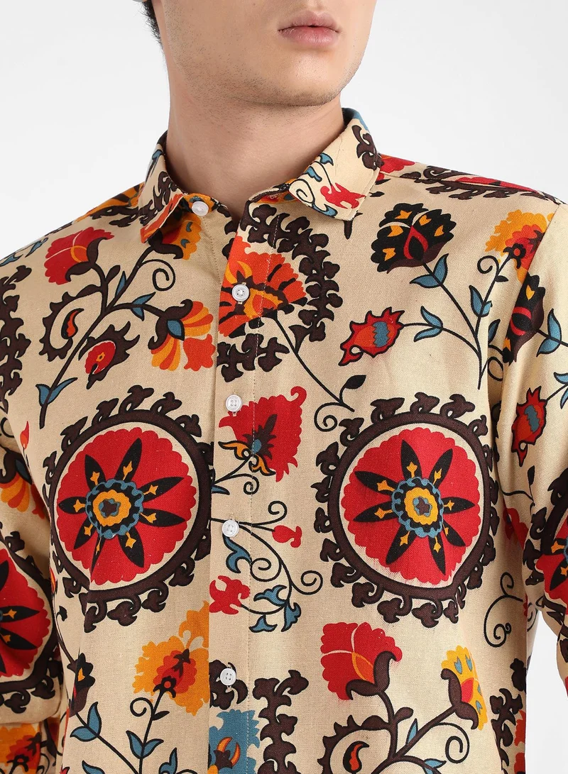 Campus Sutra Men's Multicolour Ethnic Floral Shirt