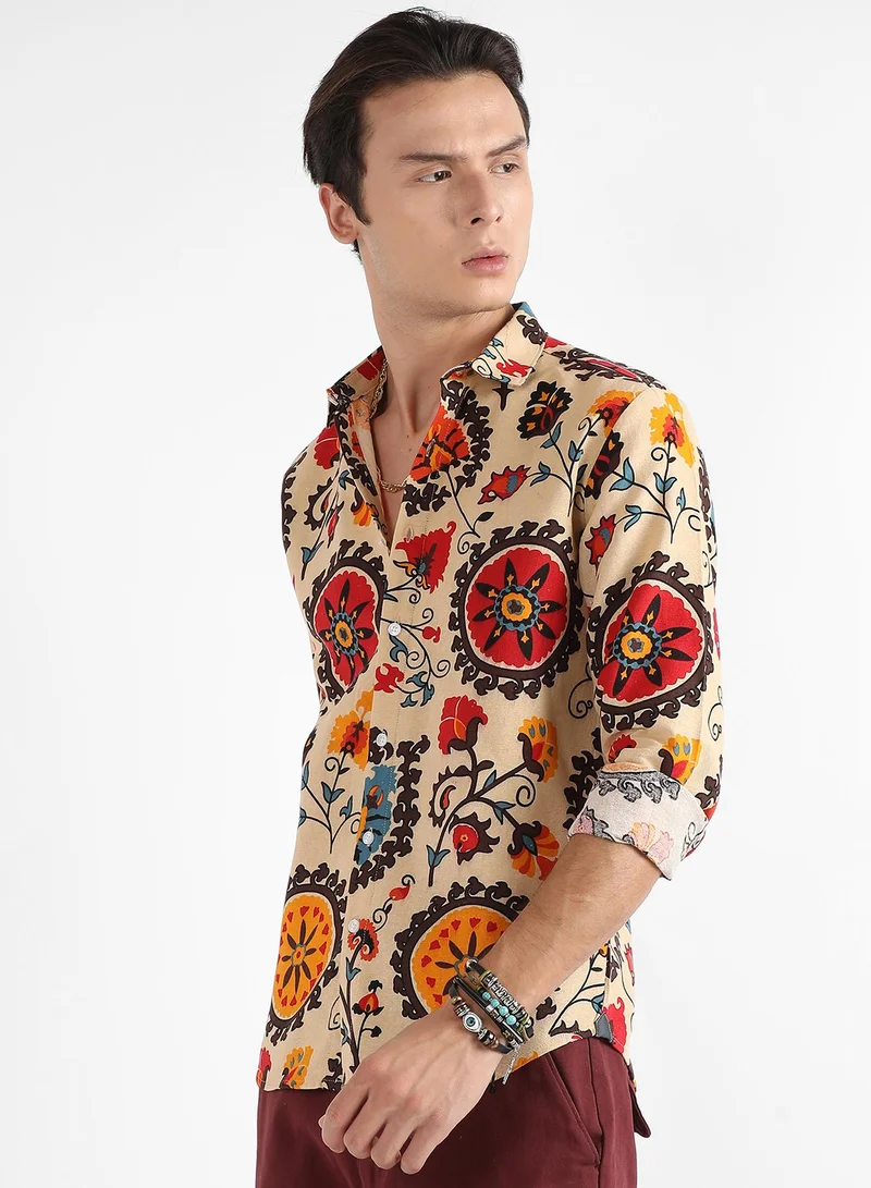 Campus Sutra Men's Multicolour Ethnic Floral Shirt