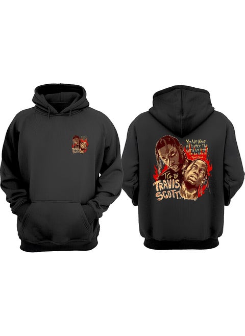 Unisex Travis Scott You Will Never Design Front Back Printed Regular Fit Black Sweatshirt