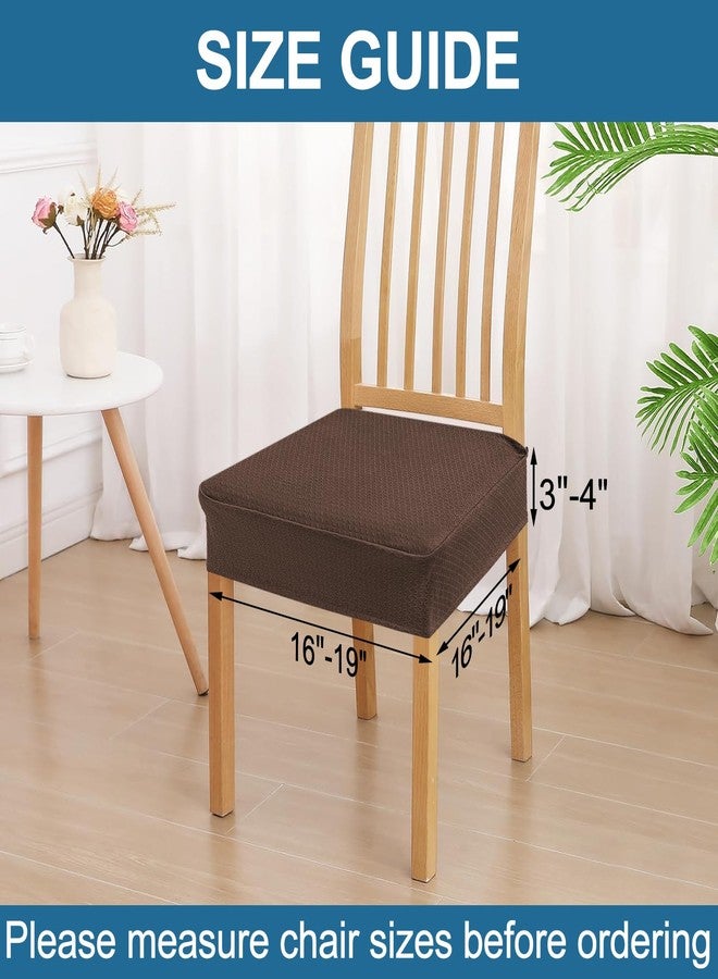 smiry أغطية مقاعد سميري المقاومة للماء لكراسي غرفة الطعام، طقم من 4 قطع، قماش جاكار مطاطي قابل للإزالة والغسل، واقي لمقعد الكرسي، بدون غطاء خلفي، لون شوكولاتة فاتحة - Image 2