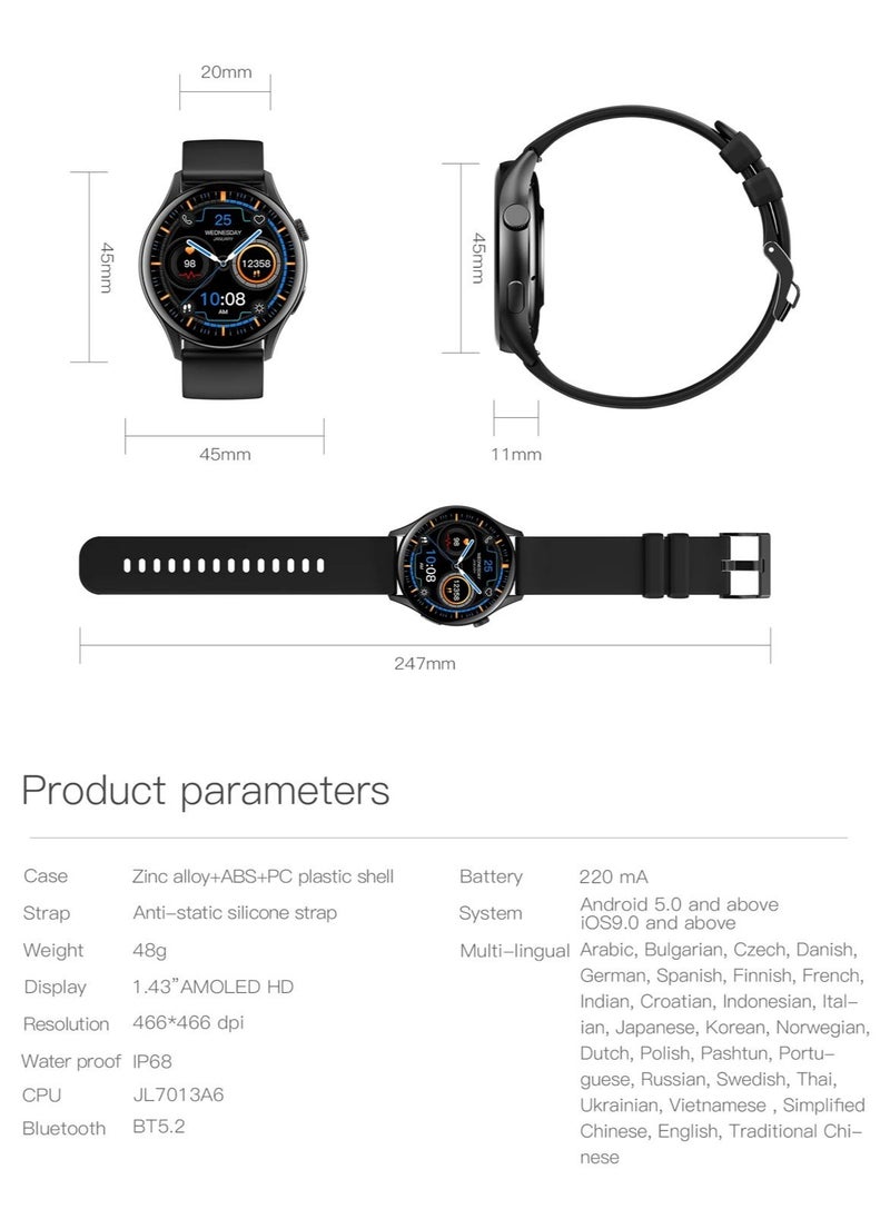 PEJE - PEJE ZW10-AMD AMOLED Display, 7 Days Battery, IP68 Waterproof, 123+ Sports Modes, Heart-Rate, Bluetooth 5.2 Voice Calling, iOS/Android Compatibility, 2 Bands - Image 1