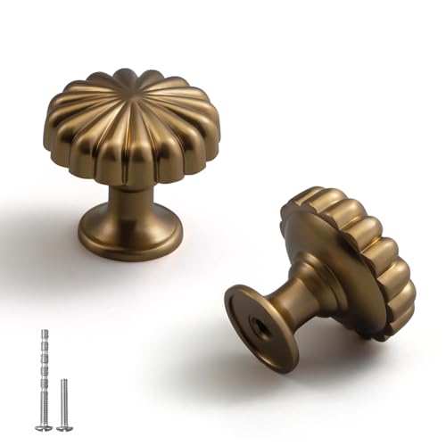 YAGU 10 Pack Champagne Bronze Kitchen Cabinet Knobs 115 Inch Round Solid Dresser Drawer Knob Dark Gold Modern Hardware Honey Bronze Pulls for Closet Cupboard Wardrobe - Image 1
