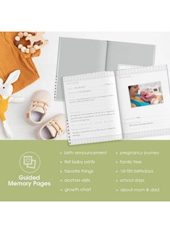 pearhead Hello Baby First 5 Years Memory Book, Gender-Neutral Baby Keepsake For New And Expectant Parents, Pregnancy And Milestone Journal, Gray  - Image 4