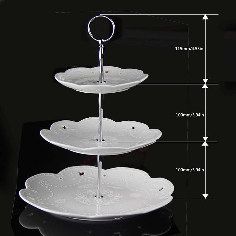 Happy Will 3 Tier Round Metal Cake Stand Holder Heavy Duty Fruit Plate Handle Fittings Hardware Rod with Stylus (Silver) - Image 3