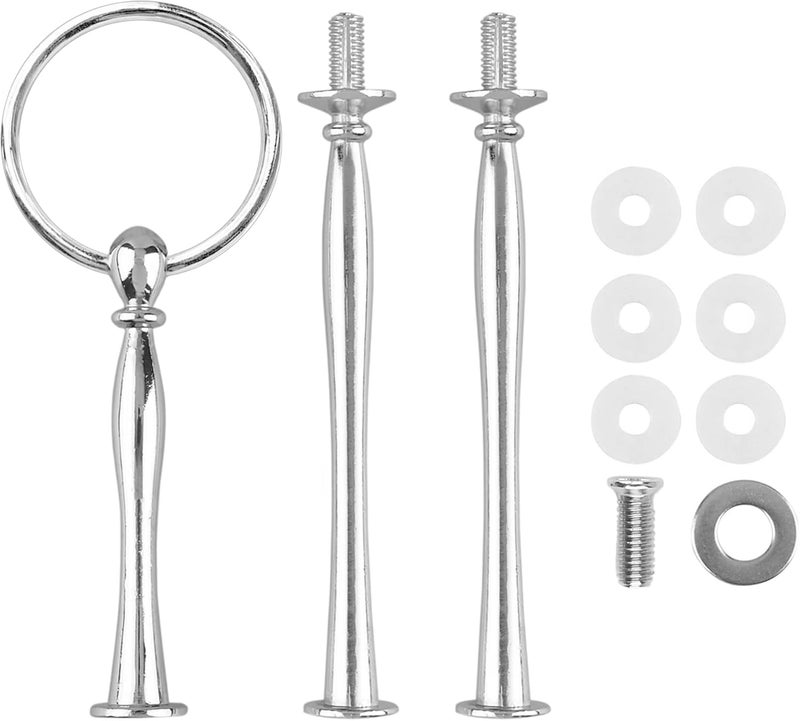 Happy Will 3 Tier Round Metal Cake Stand Holder Heavy Duty Fruit Plate Handle Fittings Hardware Rod with Stylus (Silver) - Image 1
