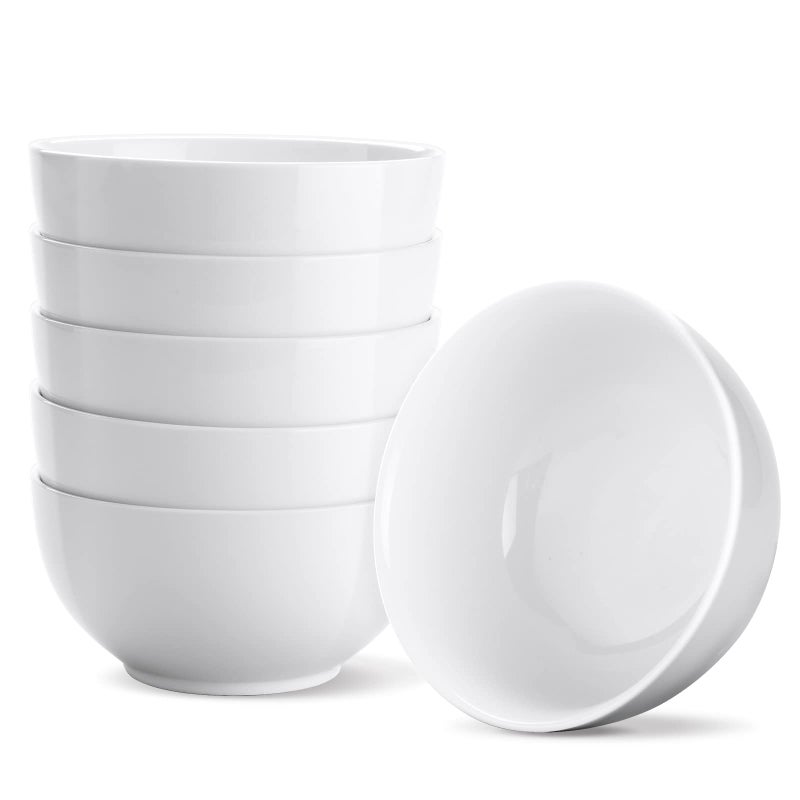 Yedio White Ceramic Cereal Bowls 17 Ounce Porcelain Bowl for Kitchen Cereal Soup Rice Salad Pasta Dessert Snack Fruits Ice Cream Set of 6 Microwave Dishwasher Freezer Oven Safe Easy Clean Stackable