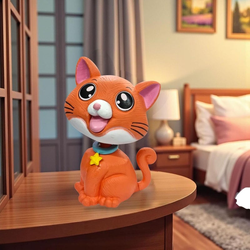 RIANZ ® Cute Bobble Head Cat – Wobbling Head Dashboard Toy for Car, Home & Office | Fun Decorative Cat Figurine | Stress Relief, Gift Item & Showpiece for Cat Lovers (Orange) - Image 3