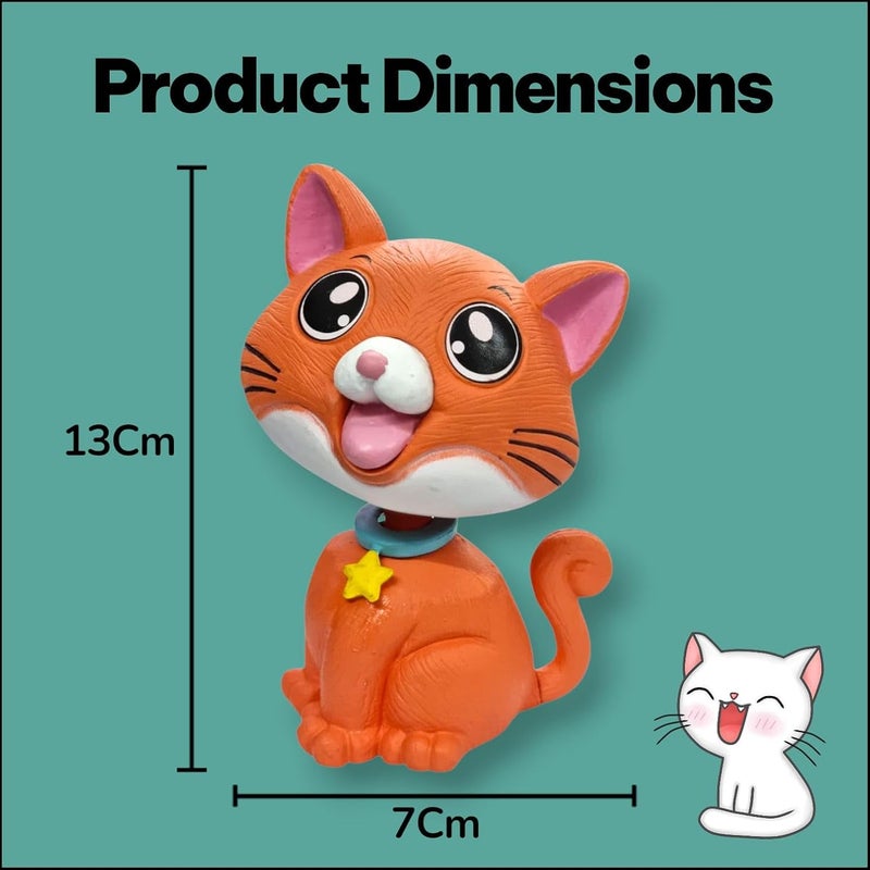 RIANZ ® Cute Bobble Head Cat – Wobbling Head Dashboard Toy for Car, Home & Office | Fun Decorative Cat Figurine | Stress Relief, Gift Item & Showpiece for Cat Lovers (Orange) - Image 4